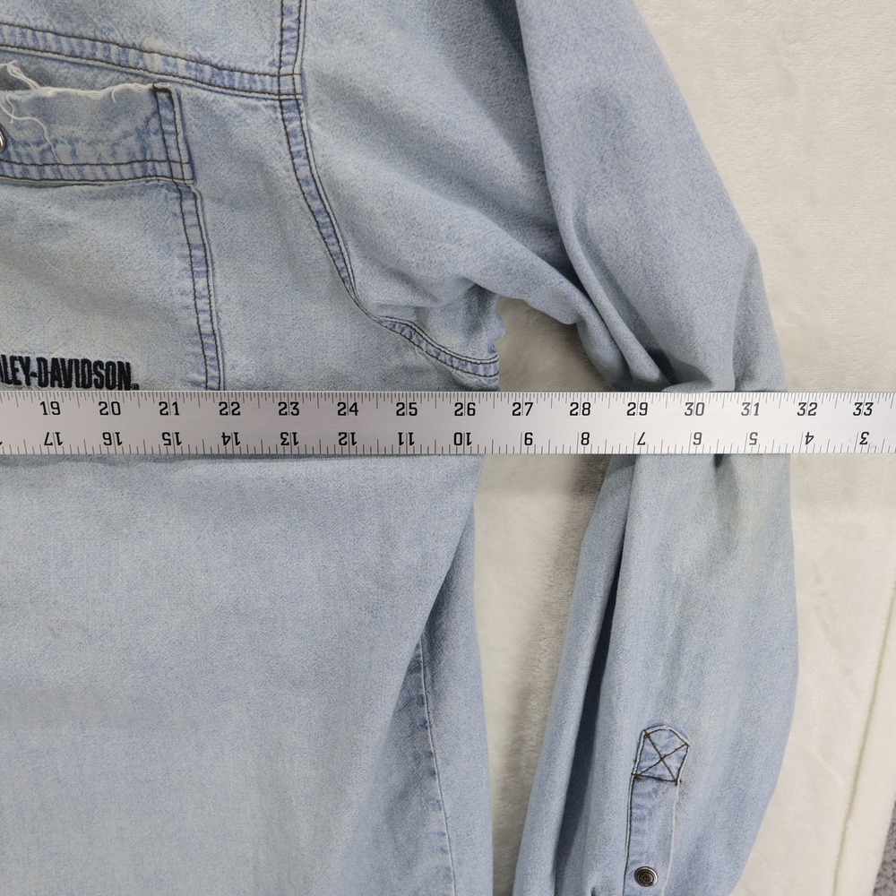 Harley Davidson XXL Light Wash Denim Button Shirt '03 C8036 HMGL Thrashed *READ - Picture 8 of 15